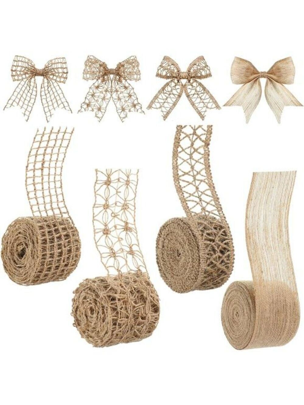 Burlap Ribbon 4 Rolls Natural Jute Lace 2 Inch x 16 Yards for Crafts Wedding Dec